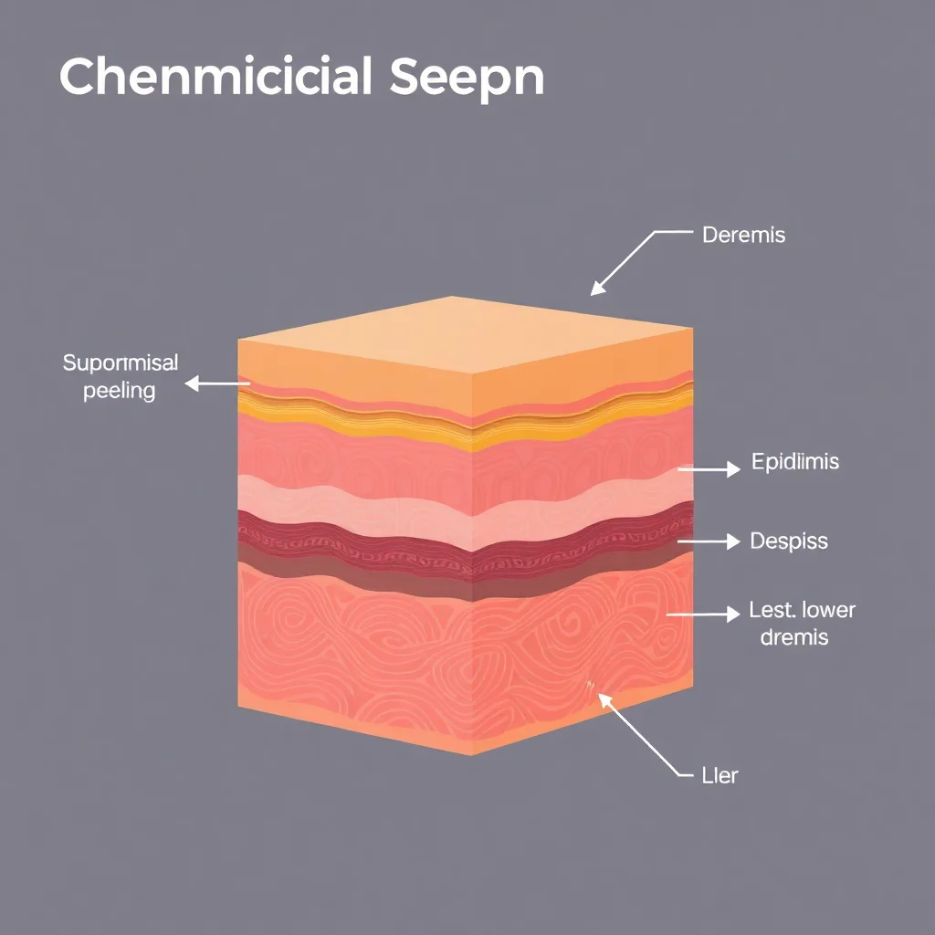 Illustration médicale montrant les trois niveaux de profondeur des peelings chimiques sur les couches de la peau