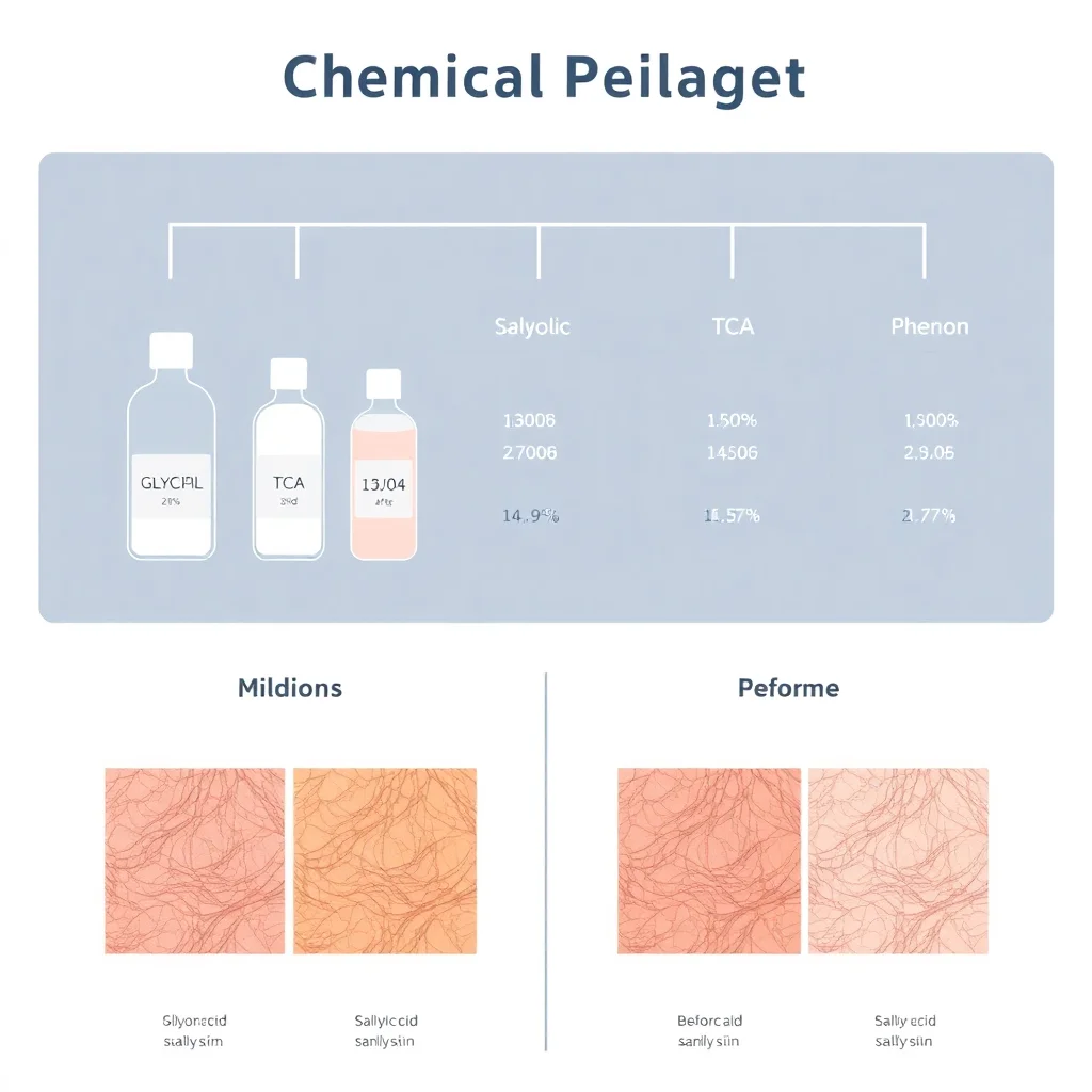 Tableau de classification des agents de peeling chimique avec différentes concentrations et exemples de résultats