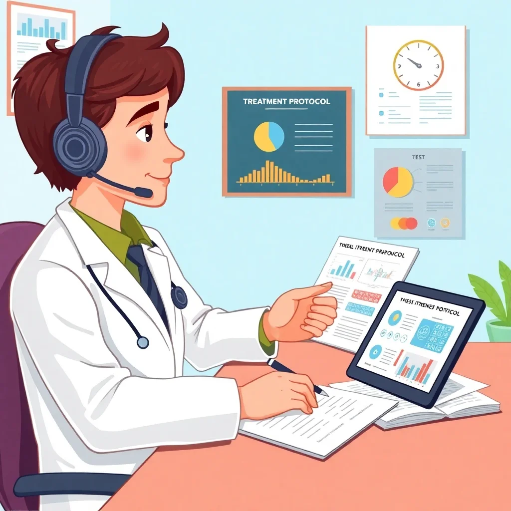 Professionnel médical examinant des protocoles de traitement combinés avec des résultats de tests auditifs