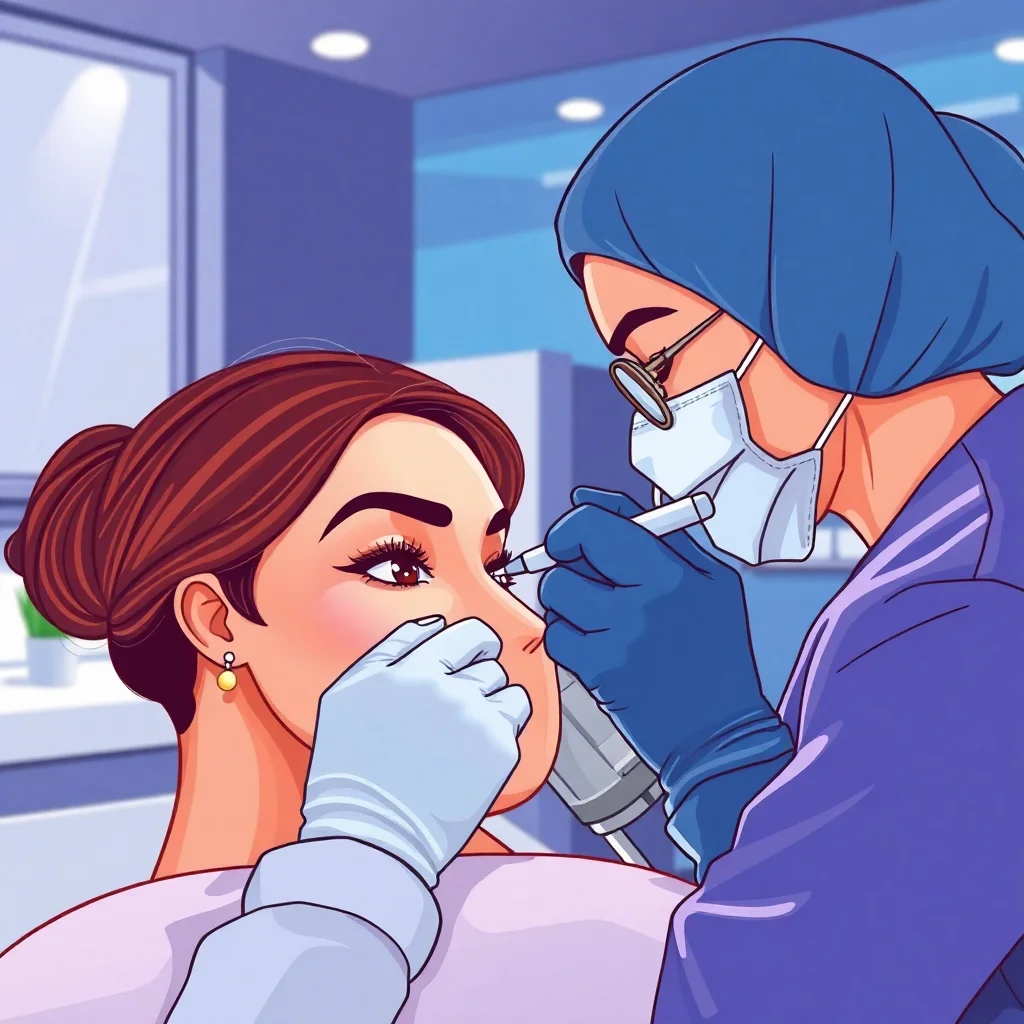 Artiste en maquillage permanent appliquant la technique de microblading sur les sourcils d'une cliente dans un salon professionnel