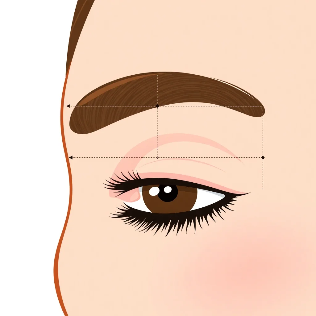 Illustration pédagogique du mapping des sourcils montrant les points de mesure et lignes directrices sur un visage féminin